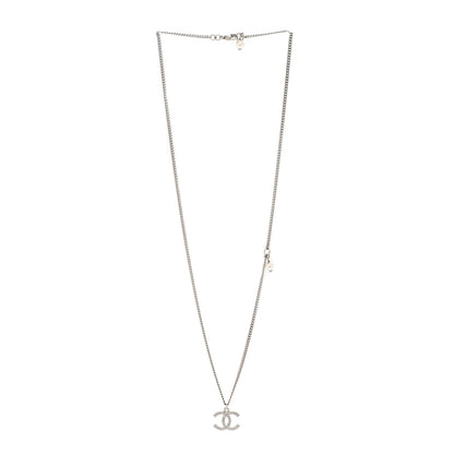 Chanel Crystal CC Pendant Necklace Silver Black 3 of 5