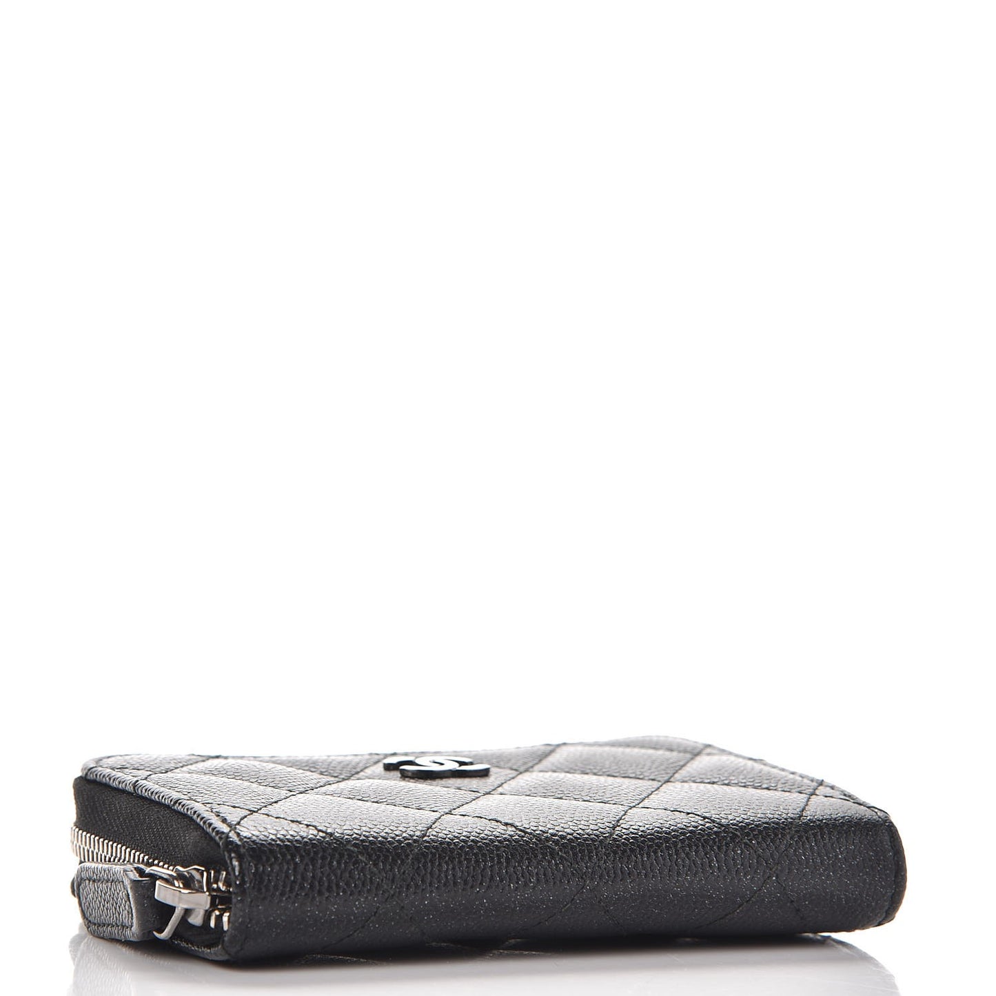Iridescent Caviar Quilted Zip Coin Purse Black