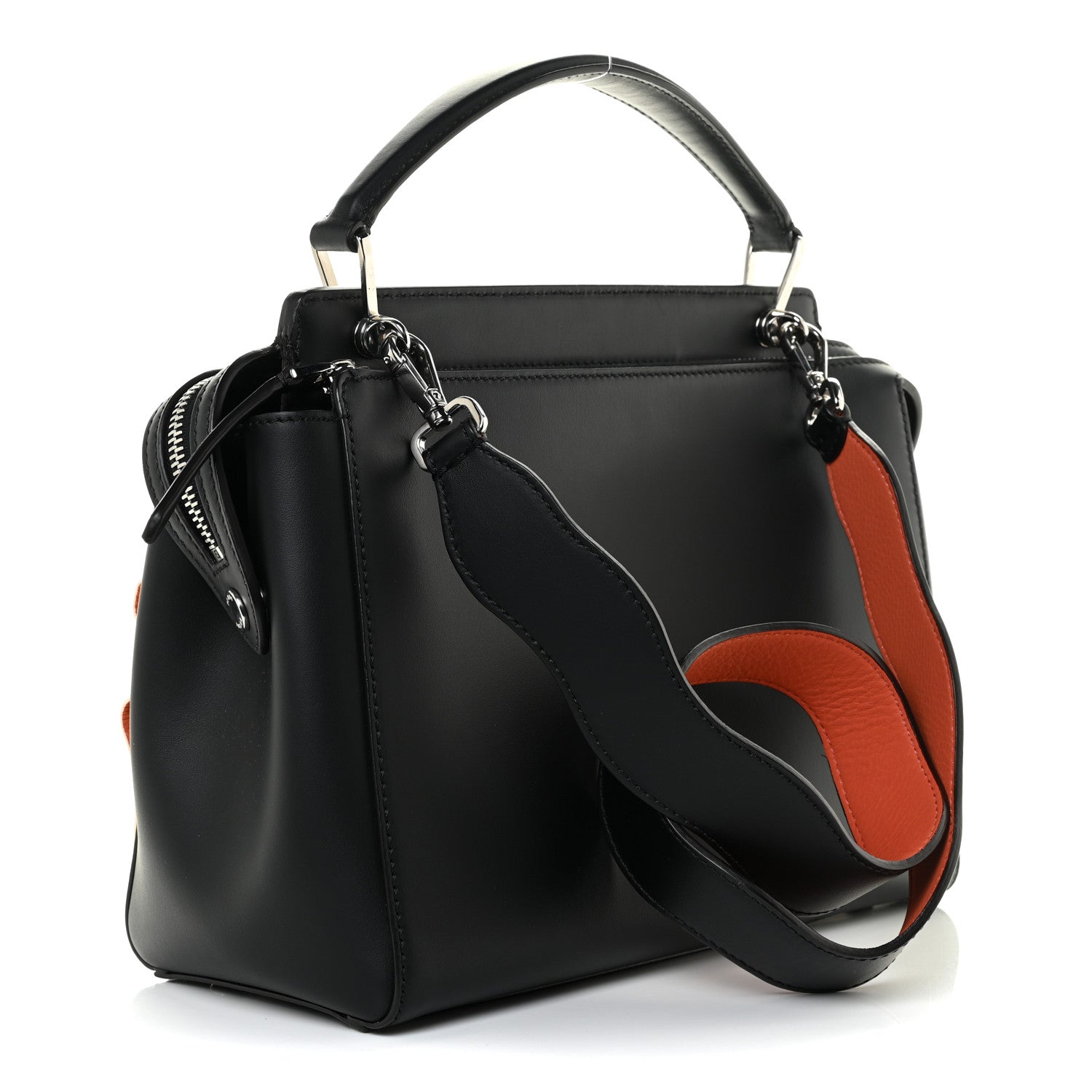 Fendi Vitello Baltico Century Dolce Waves DotCom Satchel Black Terracotta 4 of 12