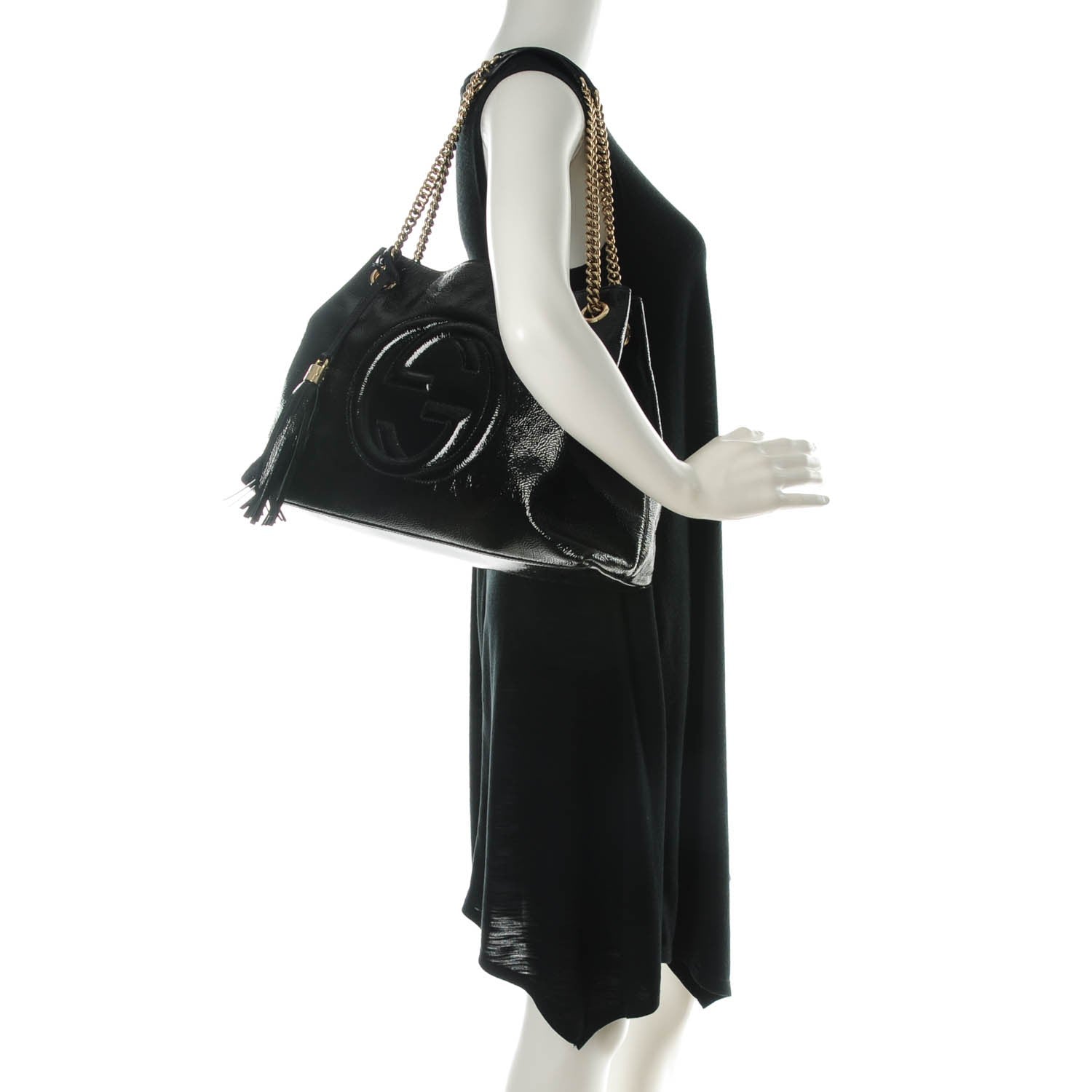 Gucci Patent Medium Soho Chain Shoulder Bag Black 2 of 7