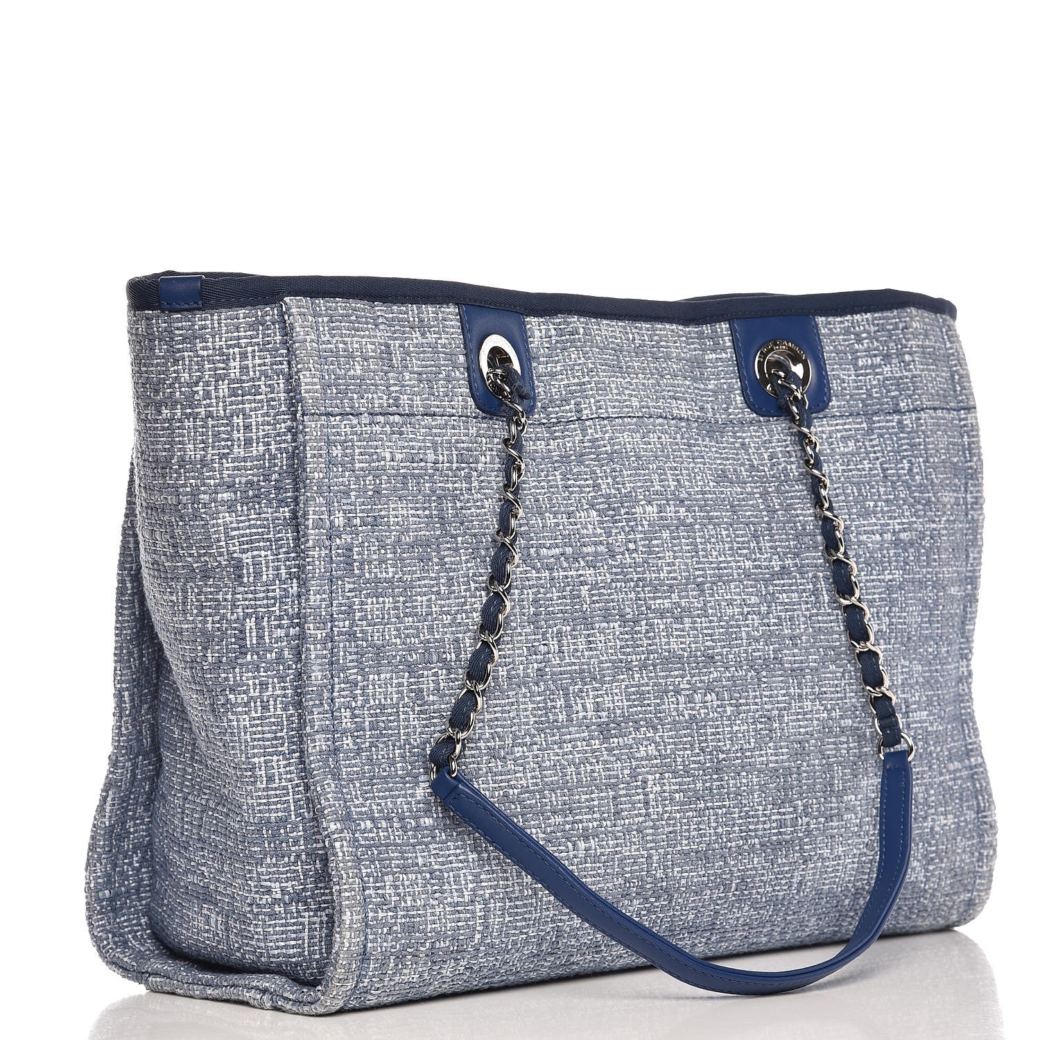 Chanel Woven Straw Raffia Small Deauville Tote Blue 3 of 9