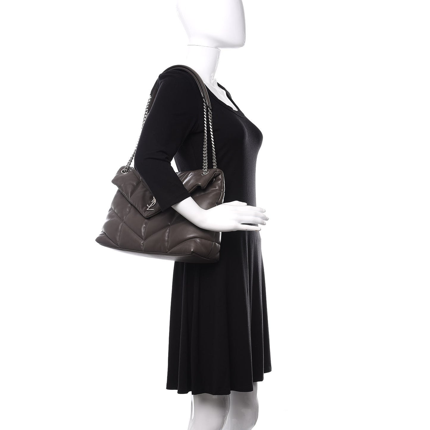 Lambskin Quilted Medium Loulou Puffer Monogram Chain Satchel Concrete