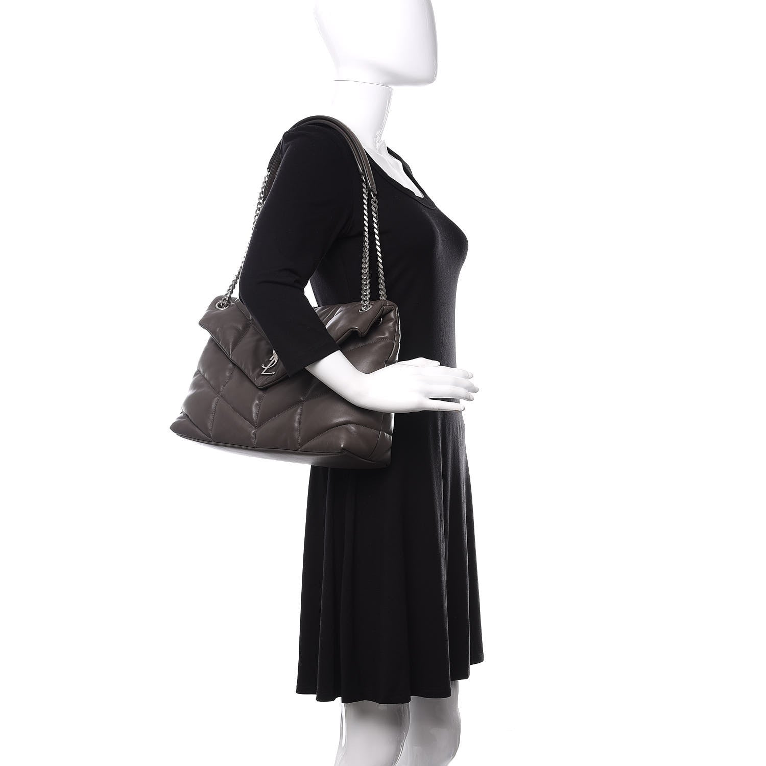 Saint Laurent Lambskin Quilted Medium Loulou Puffer Monogram Chain Satchel Concrete 2 of 13