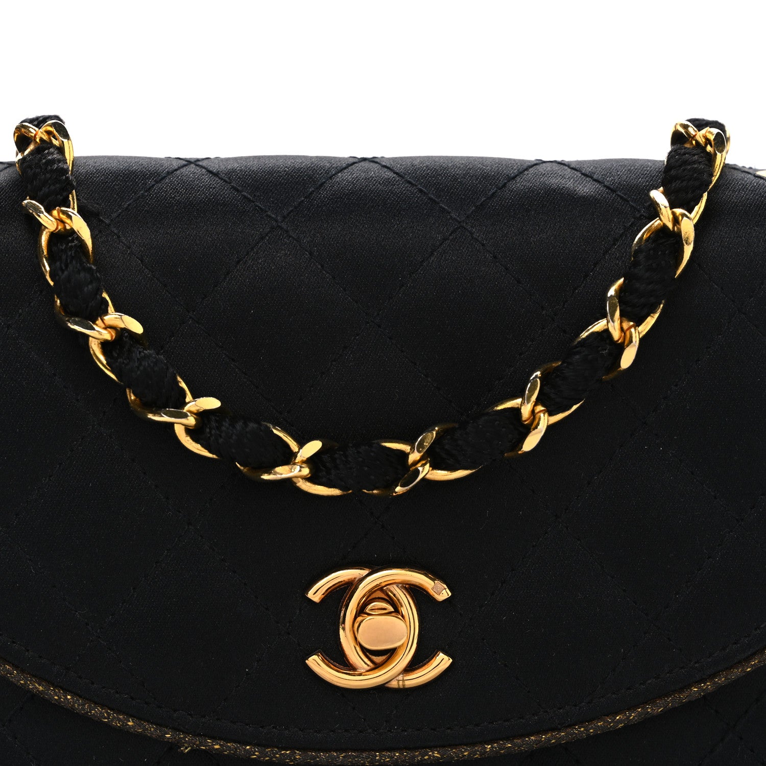 Chanel Satin Quilted Flap Shoulder Bag Black Gold 9 of 11