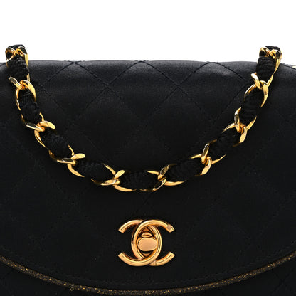 Chanel Satin Quilted Flap Shoulder Bag Black Gold 9 of 11