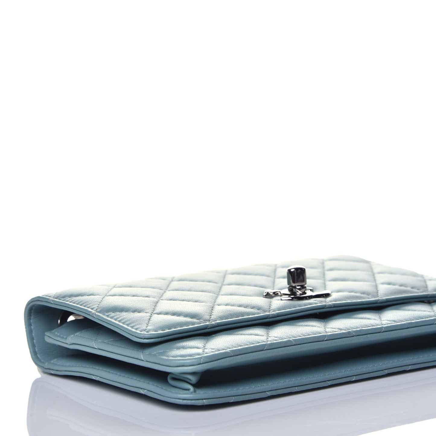 Lambskin Quilted Trendy CC Wallet On Chain WOC Light Blue