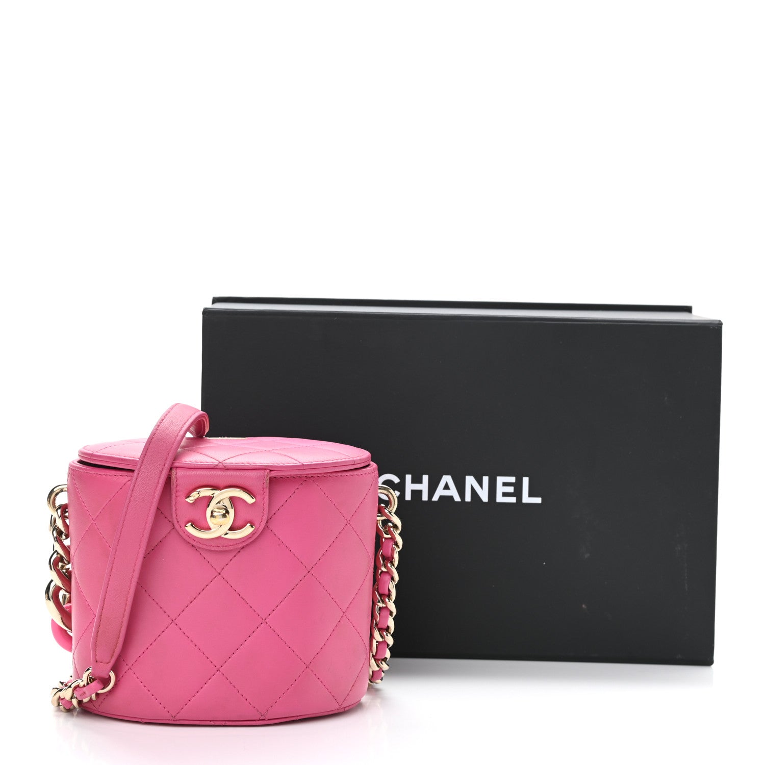 Chanel Lambskin Resin Elegant Chain Vanity Case Dark Pink 15 of 15