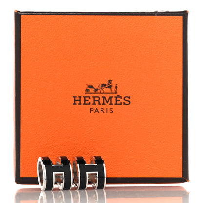 Hermes Palladium Lacquered Mini Pop H Earrings Black 6 of 6