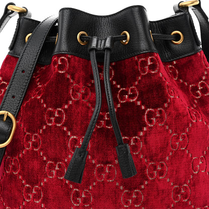 Gucci Velvet GG Monogram Textured Calfskin Web Bucket Bag Red Cipria Black 8 of 11