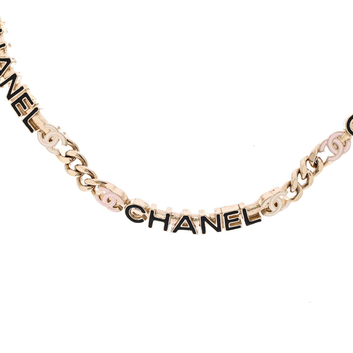 Chanel Enamel Metal Logo Choker Necklace Gold White Black Pink 1 of 6