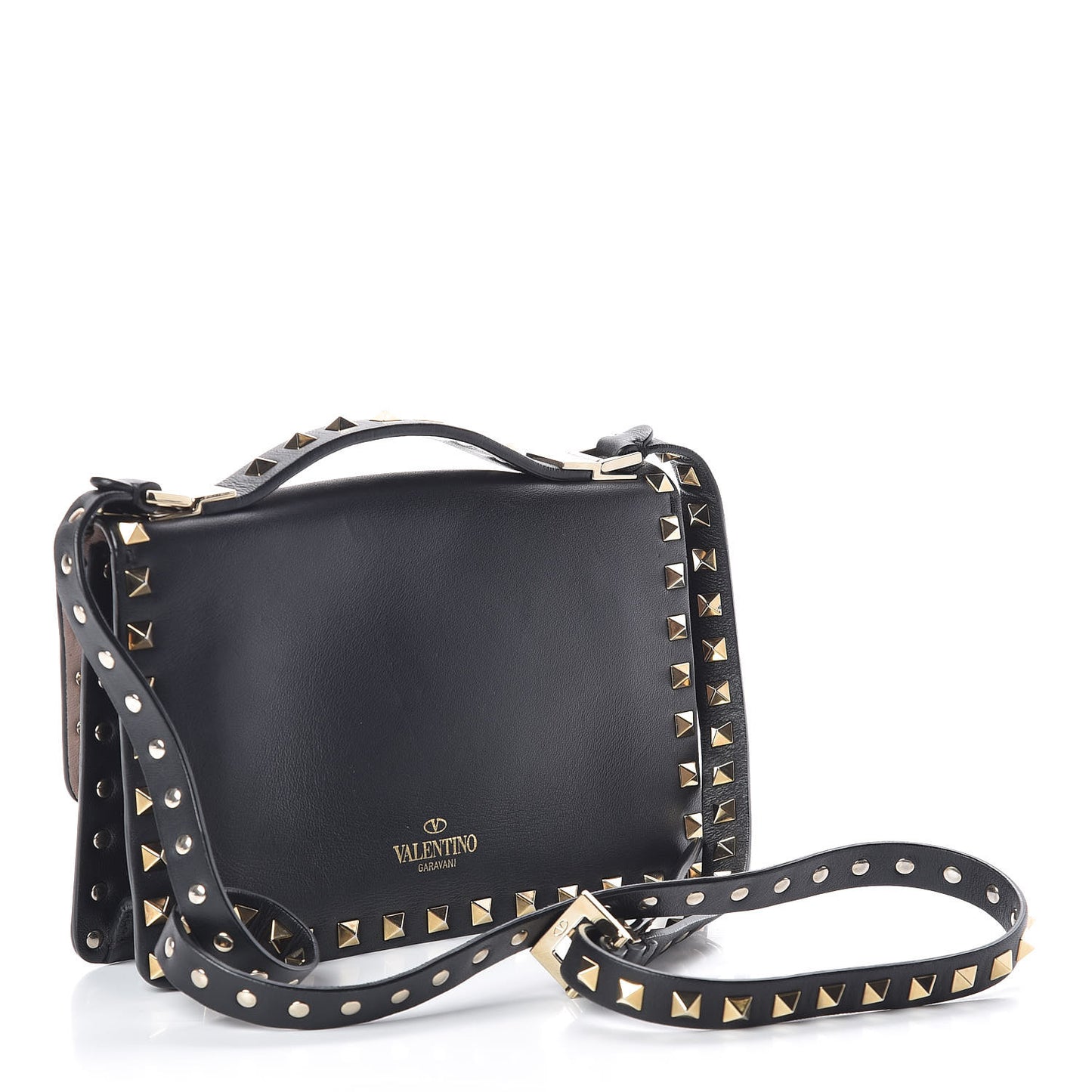 Calfskin Rockstud Top Handle Crossbody Black