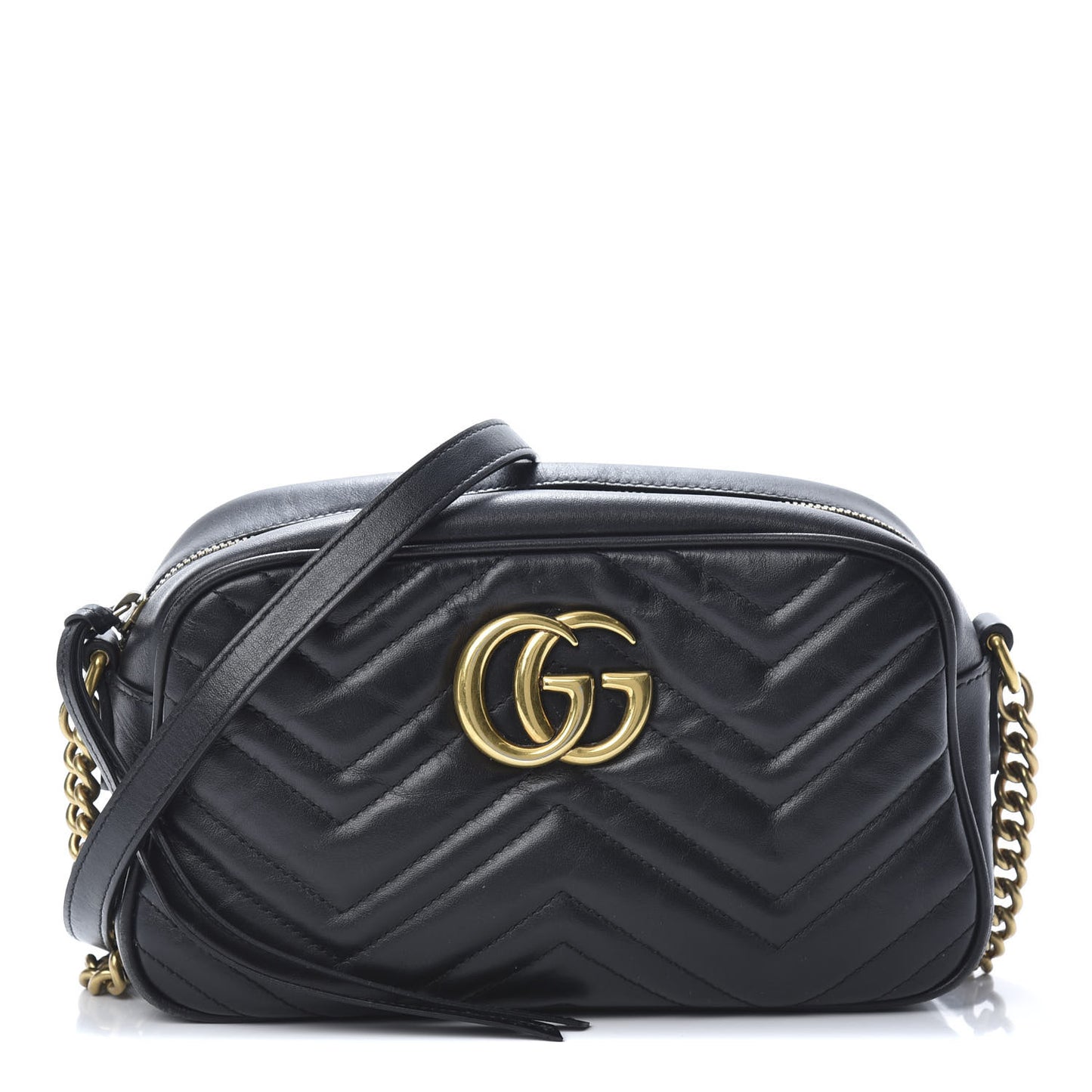 Calfskin Matelasse Small GG Marmont Chain Shoulder Bag Black
