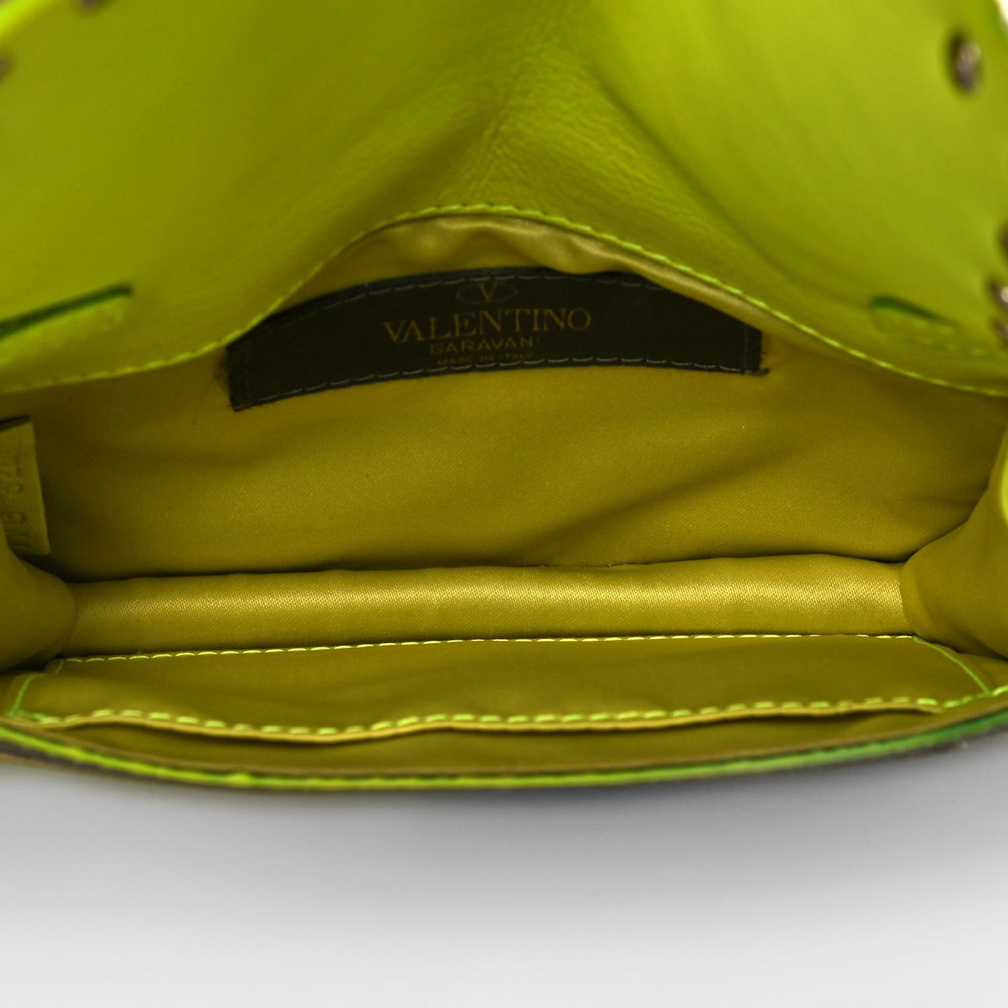 Nappa Canvas Camouflage Rockstud Chain Flap Crossbody Bag Fluo Yellow Multicolor