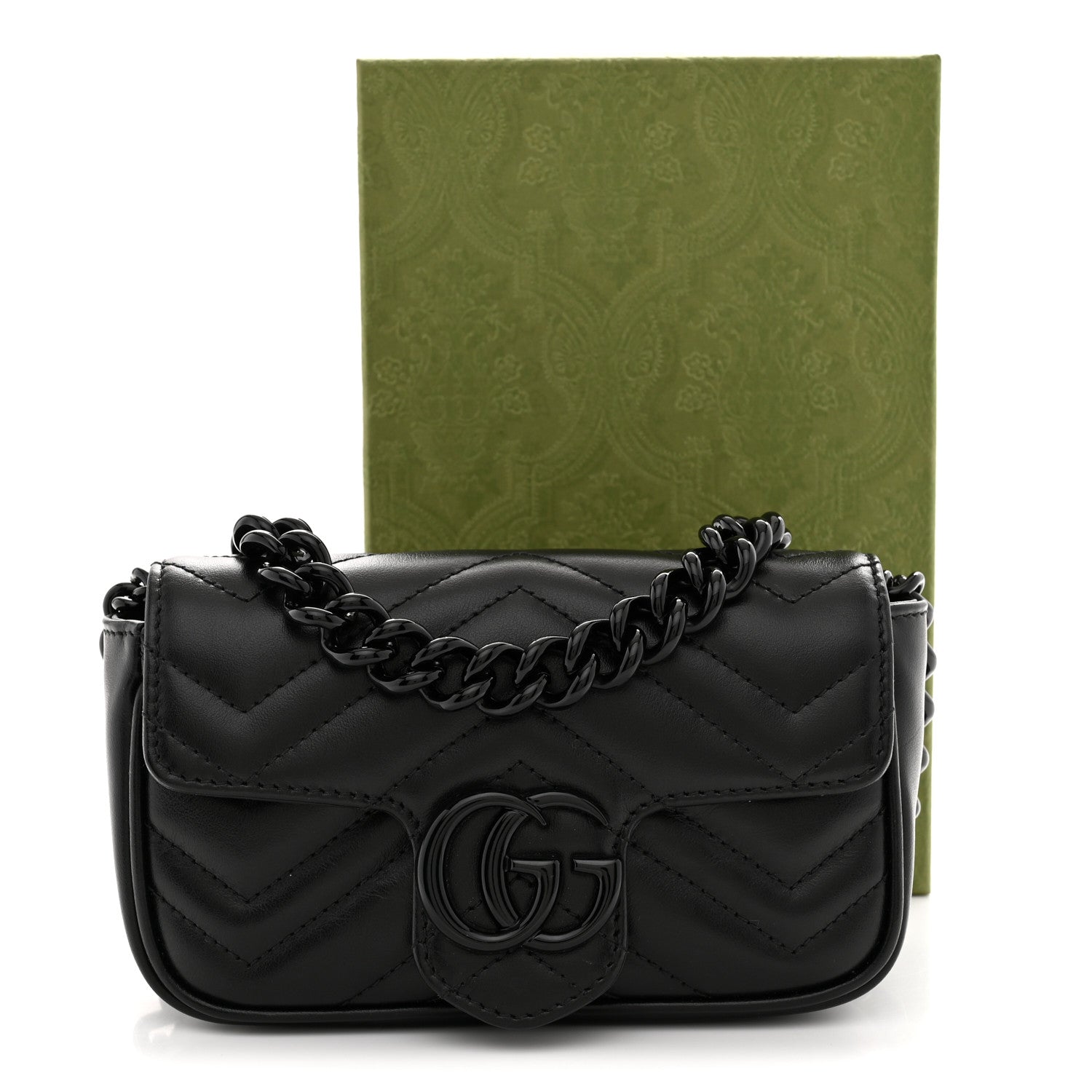 Gucci Calfskin Matelasse Monochrome GG Marmont Chain Belt Bag Black 11 of 11