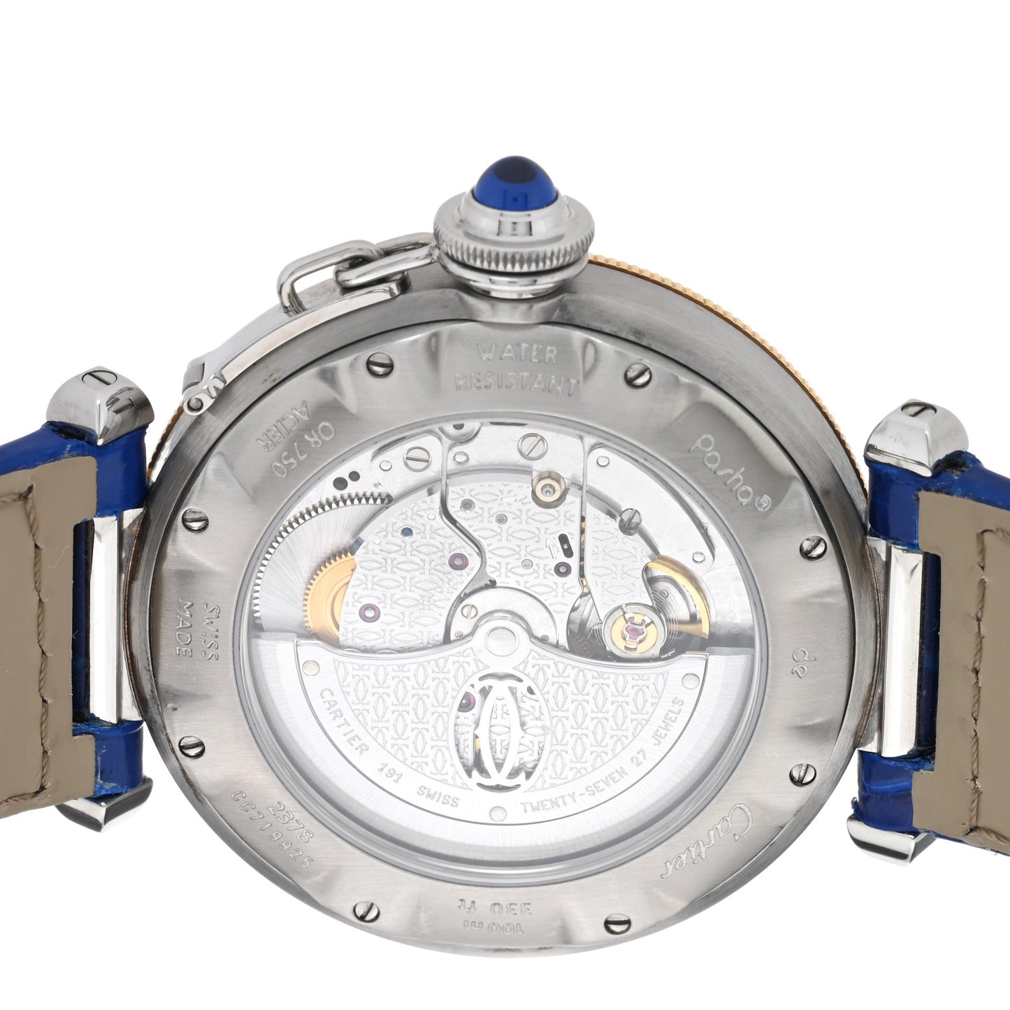 Stainless Steel 18K Yellow Gold Alligator 38mm Pasha C Automatic Watch Blue