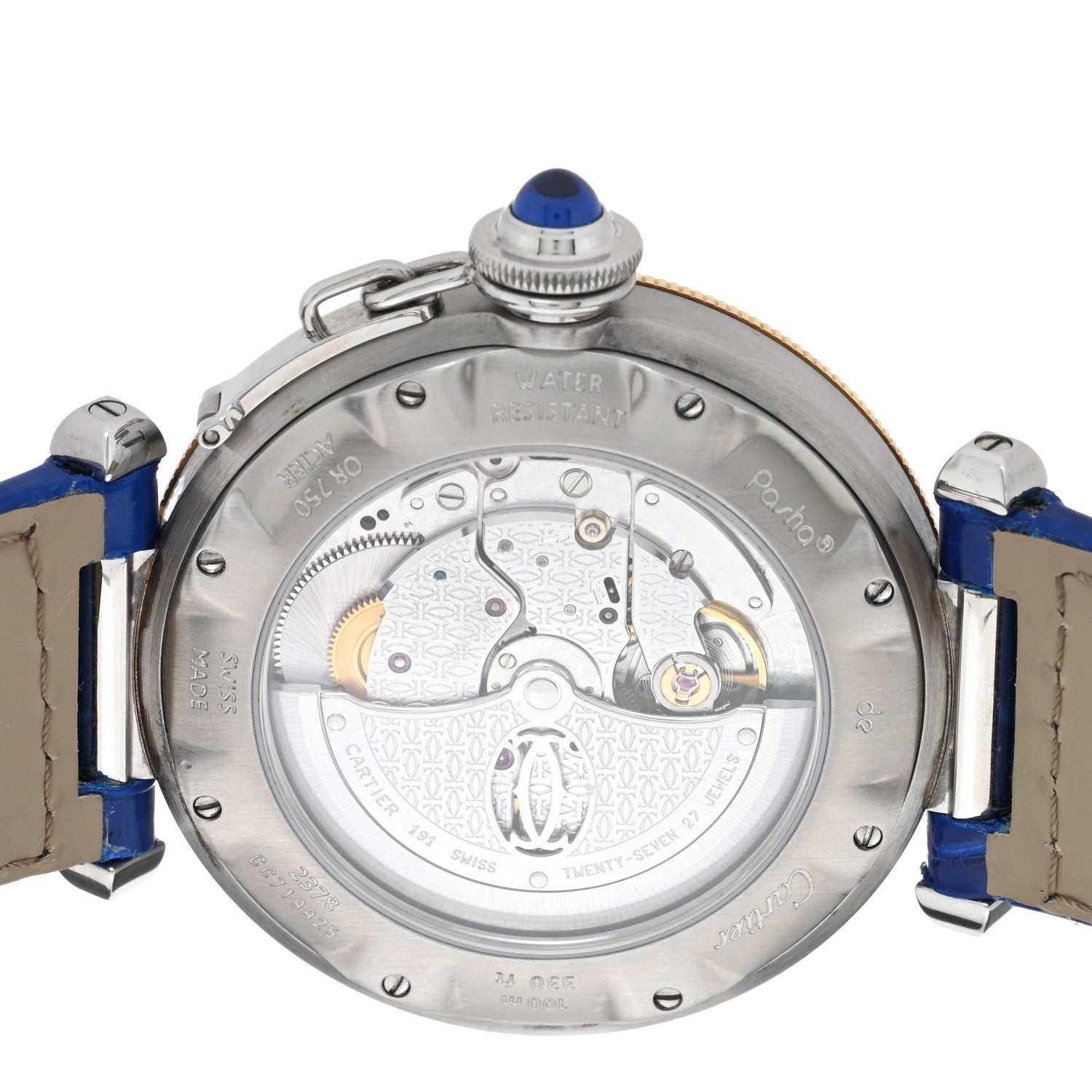 Cartier Stainless Steel 18K Yellow Gold Alligator 38mm Pasha C Automatic Watch Blue 4 of 5