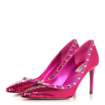Valentino Garavani Metallic Nappa Sequin Liquid Metal Rockstud 85mm Pumps 39 Pink Orchid 3 of 12