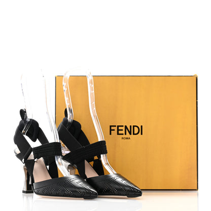 Fendi Calfskin Perforated Colibri 85mm Slingback Pumps 36 Black 8 of 8