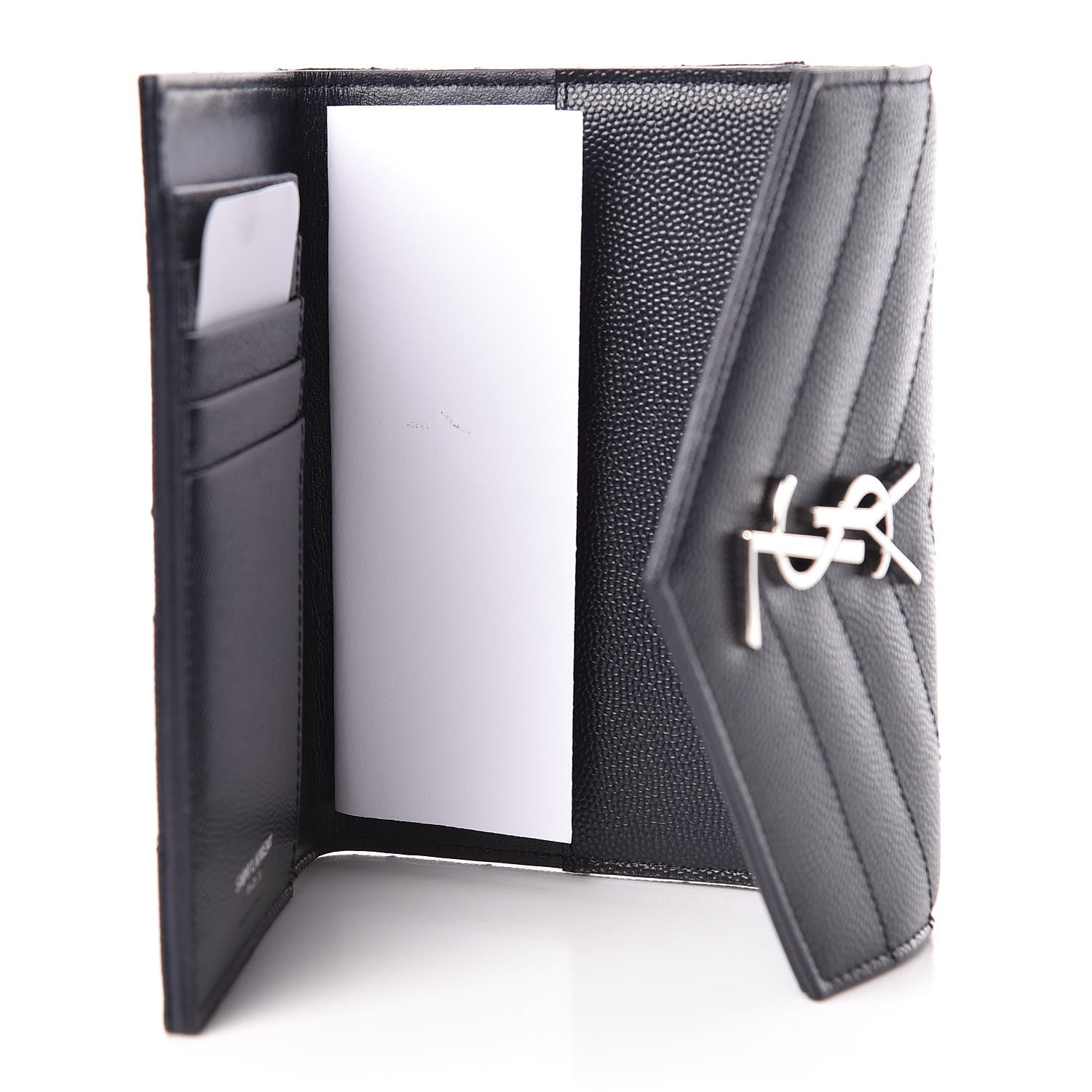 Saint Laurent Grain De Poudre Matelasse Chevron Small Monogram Passport Case Deep Marine 5 of 7