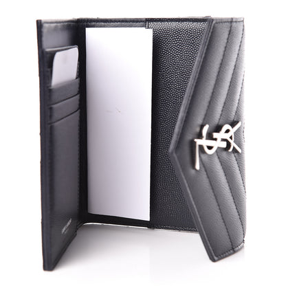 Saint Laurent Grain De Poudre Matelasse Chevron Small Monogram Passport Case Deep Marine 5 of 7