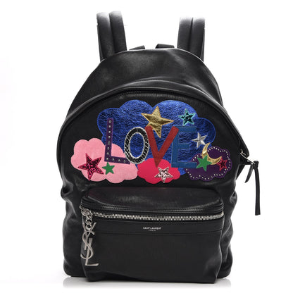 Saint Laurent Sheepskin Love Appliqué Mini City Backpack Black 1 of 7
