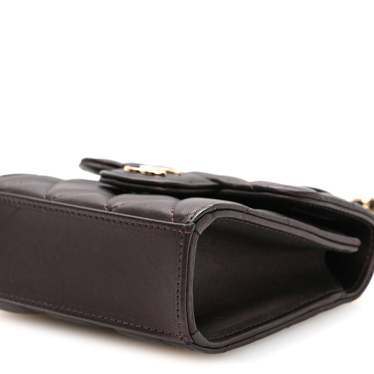 Iridescent Lambskin Quilted Top Handle Clutch With Chain Burgundy