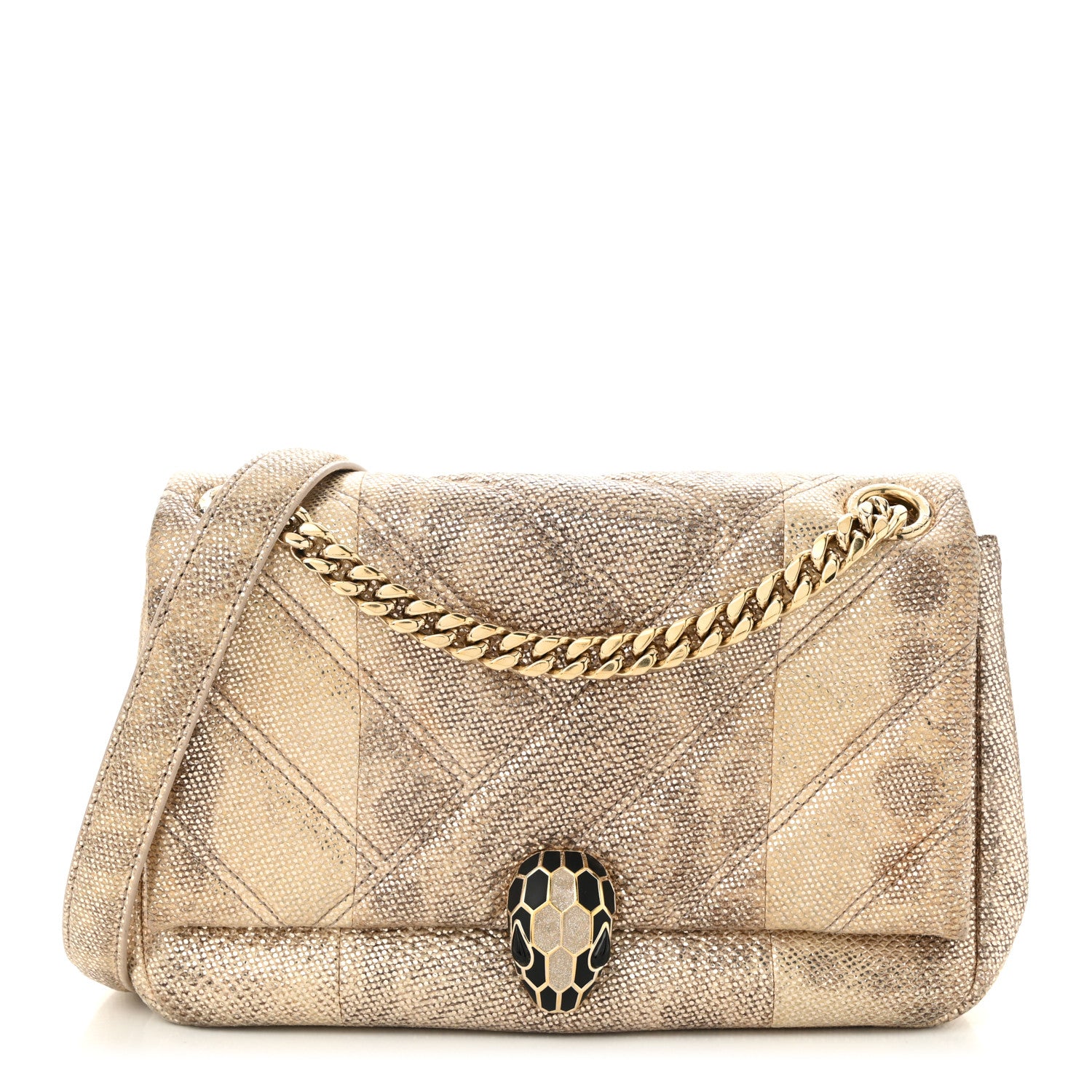 Bulgari Metallic Karung Matelasse Mini Serpenti Cabochon Crossbody Gold 1 of 10