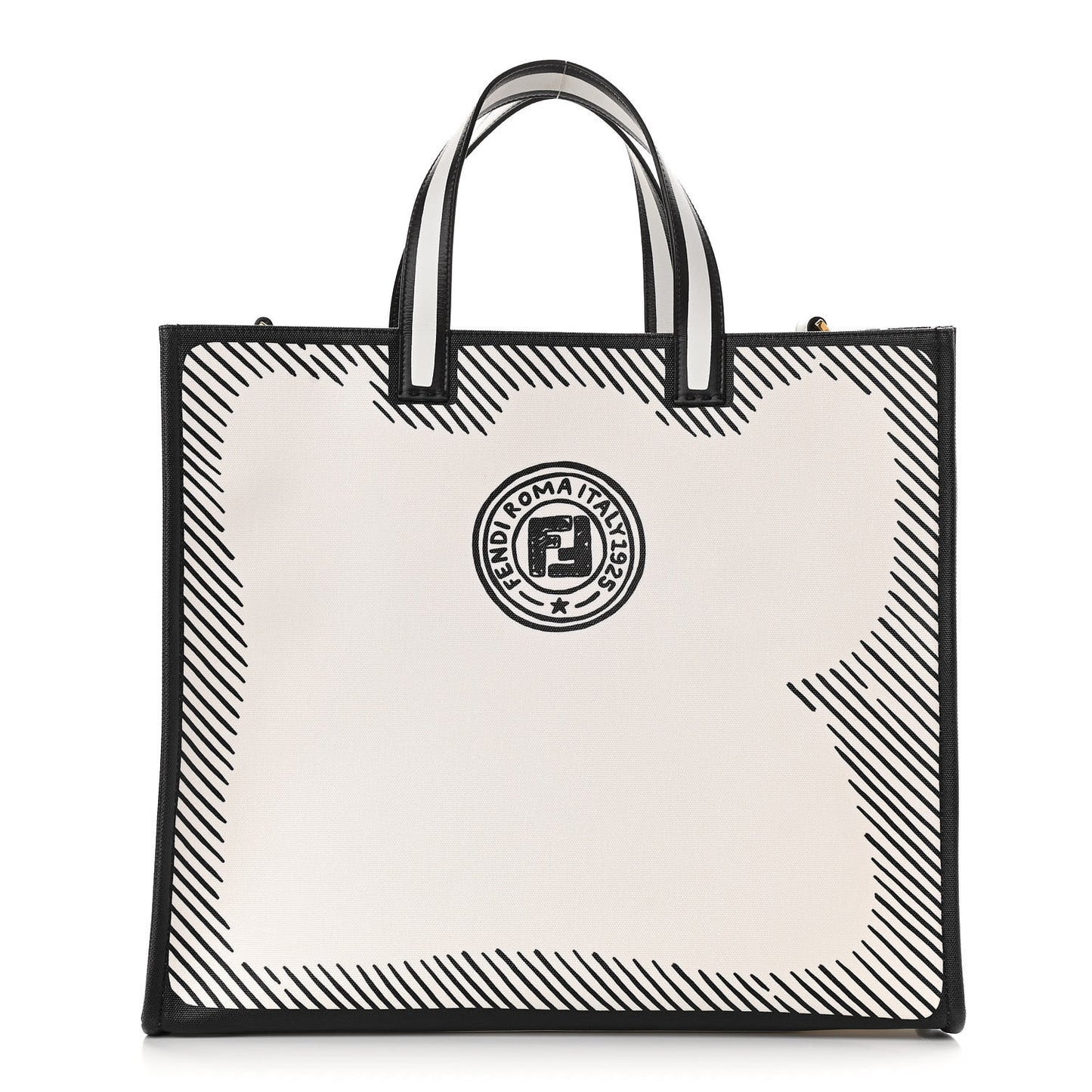 X JOSHUA VIDES Coated Canvas Stamp Patch Shopping Tote White Black
