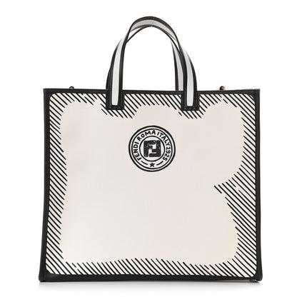 Fendi X JOSHUA VIDES Coated Canvas Stamp Patch Shopping Tote White Black 1 of 10