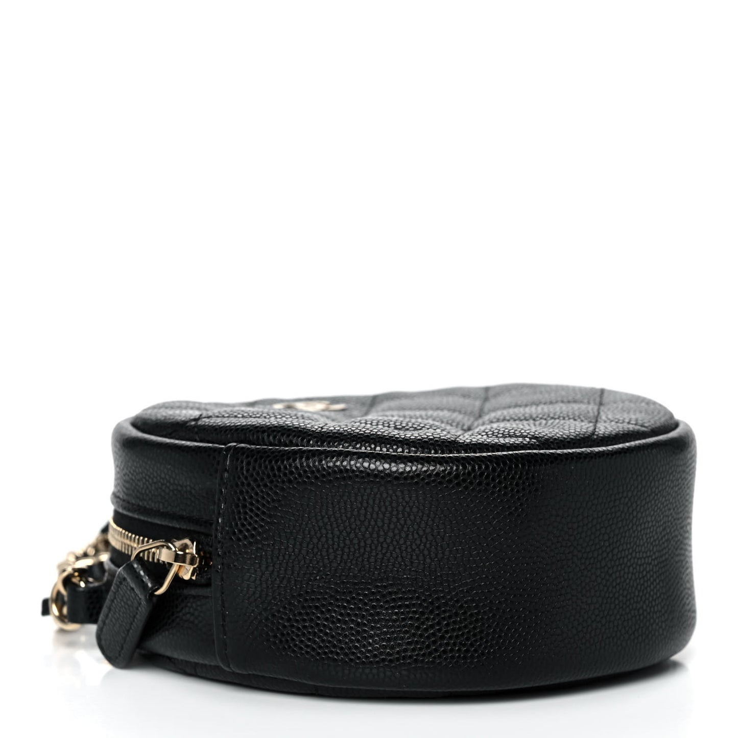 Caviar Quilted Round Clutch With Chain Black