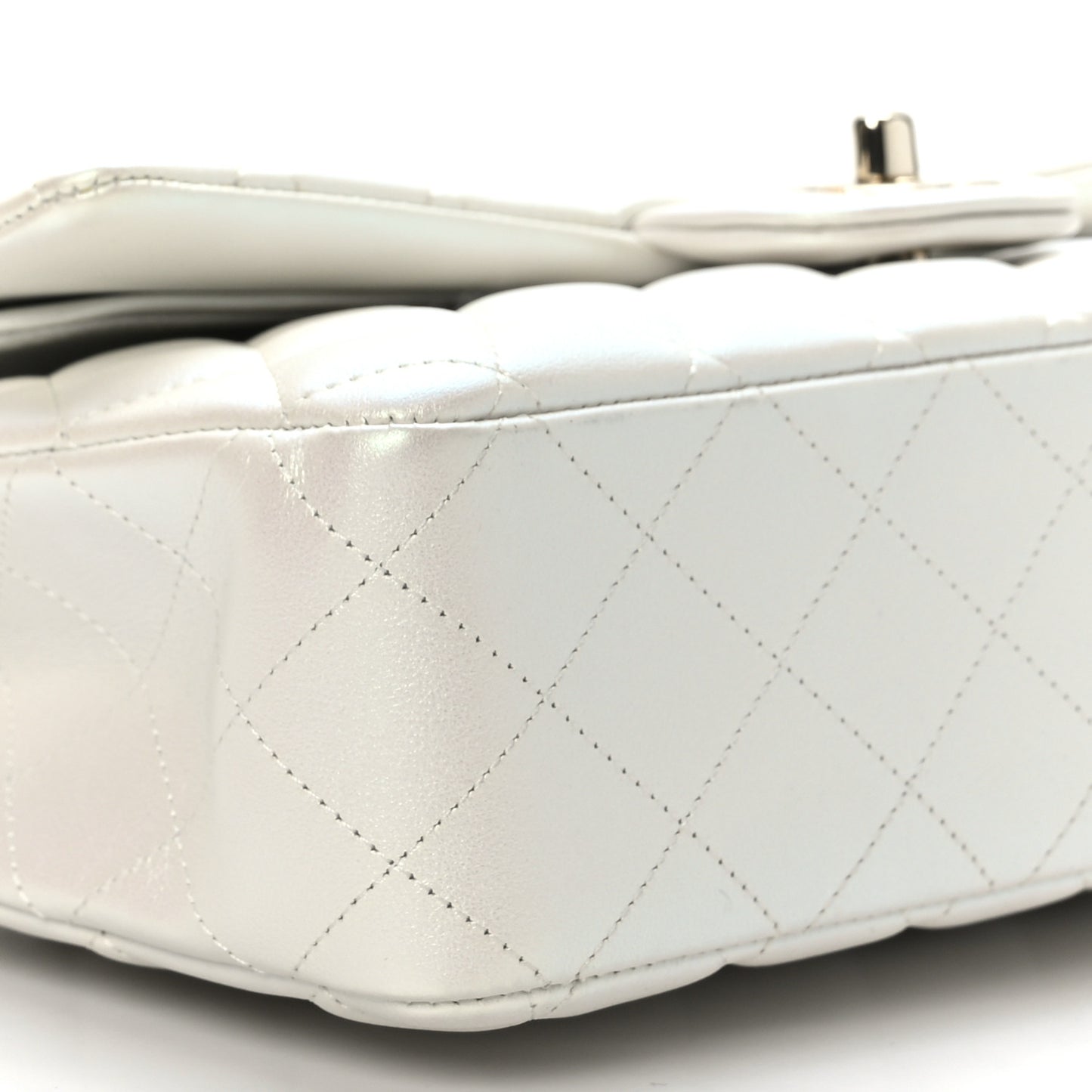 Iridescent Calfskin Quilted Medium Double Flap White