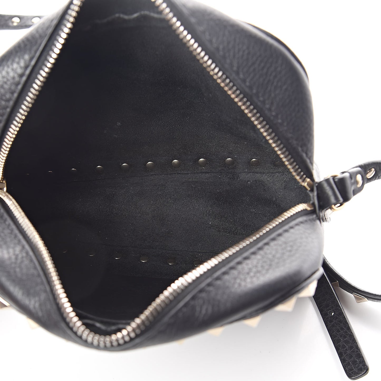 Pebbled Calfskin Rockstud Camera Crossbody Bag Black