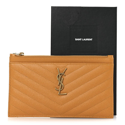 Saint Laurent Grain De Poudre Chevron Monogram Bill Pouch Senape Yellow 9 of 9