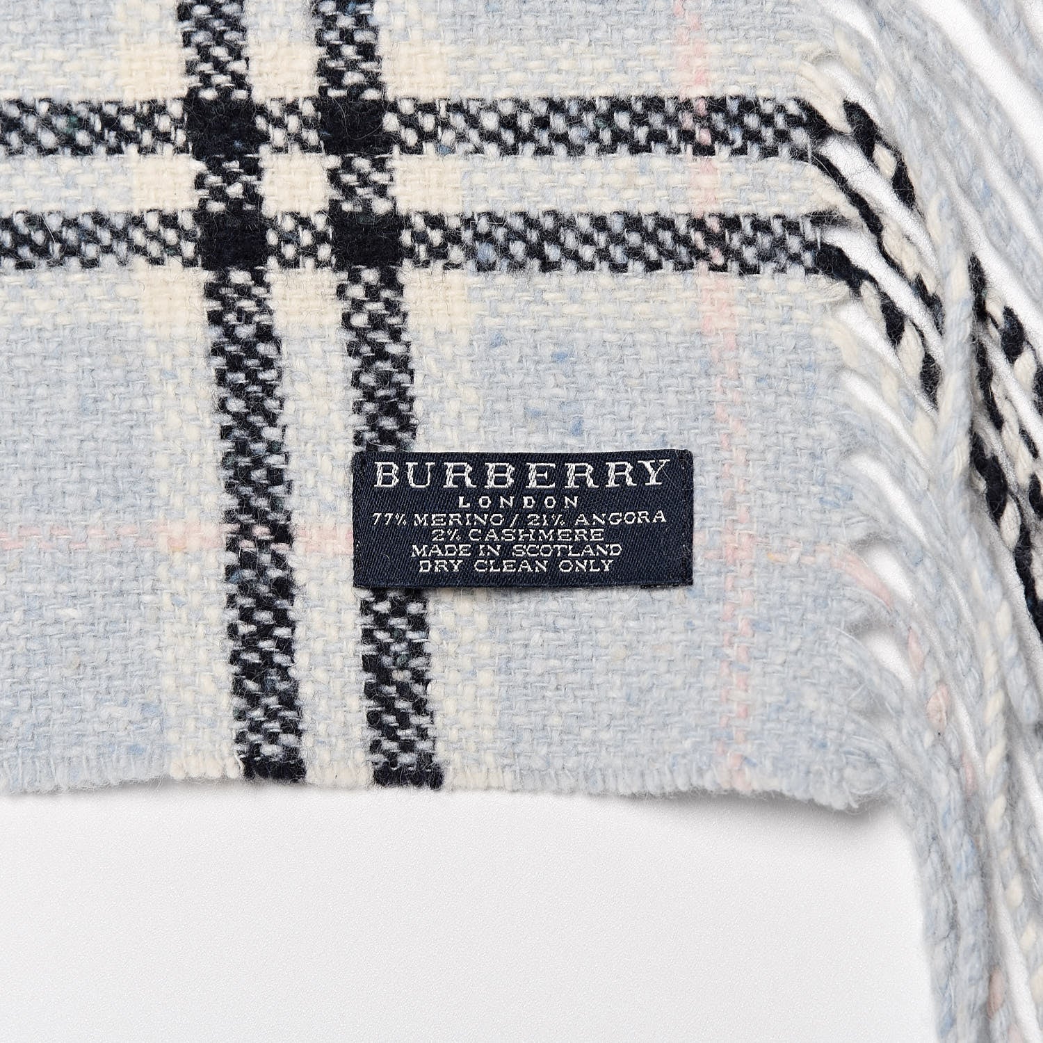 Burberry Merino Angora Cashmere Check Happy Fringe Scarf Light Blue 4 of 4