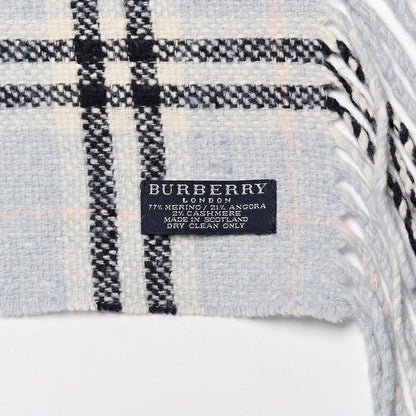 Burberry Merino Angora Cashmere Check Happy Fringe Scarf Light Blue 4 of 4