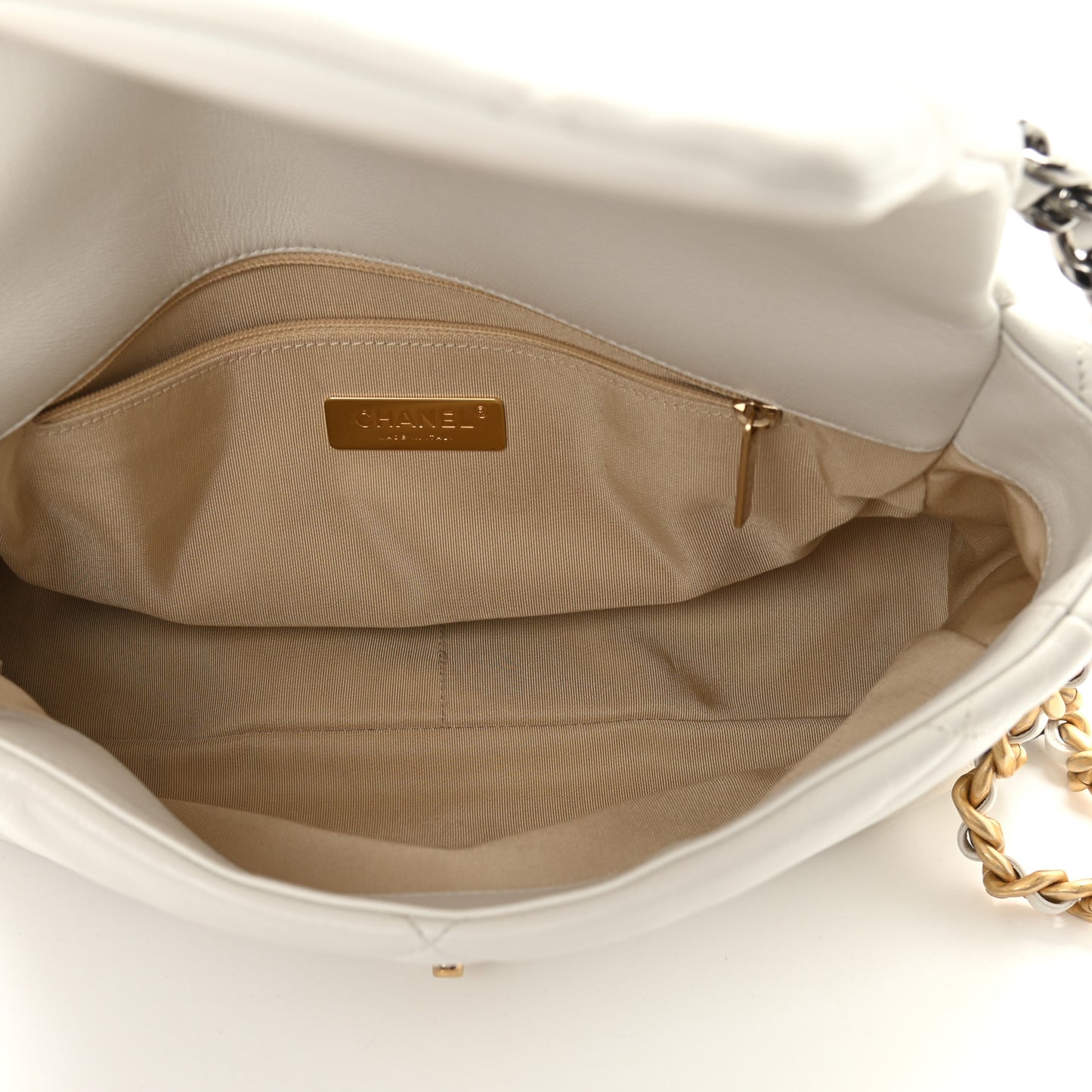 Goatskin Quilted Large Chanel 19 Flap White