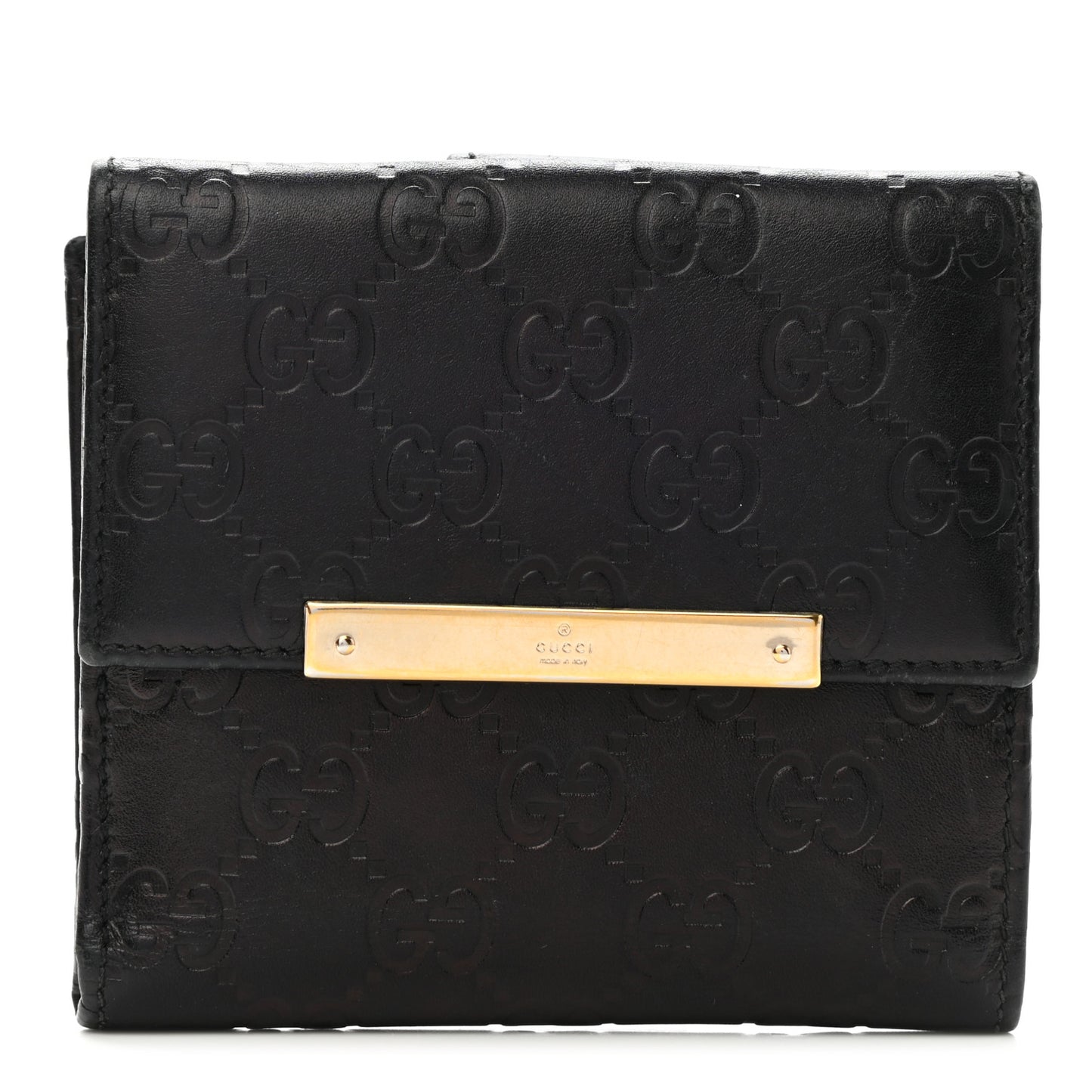 Guccissima Metal Bar French Flap Wallet Black