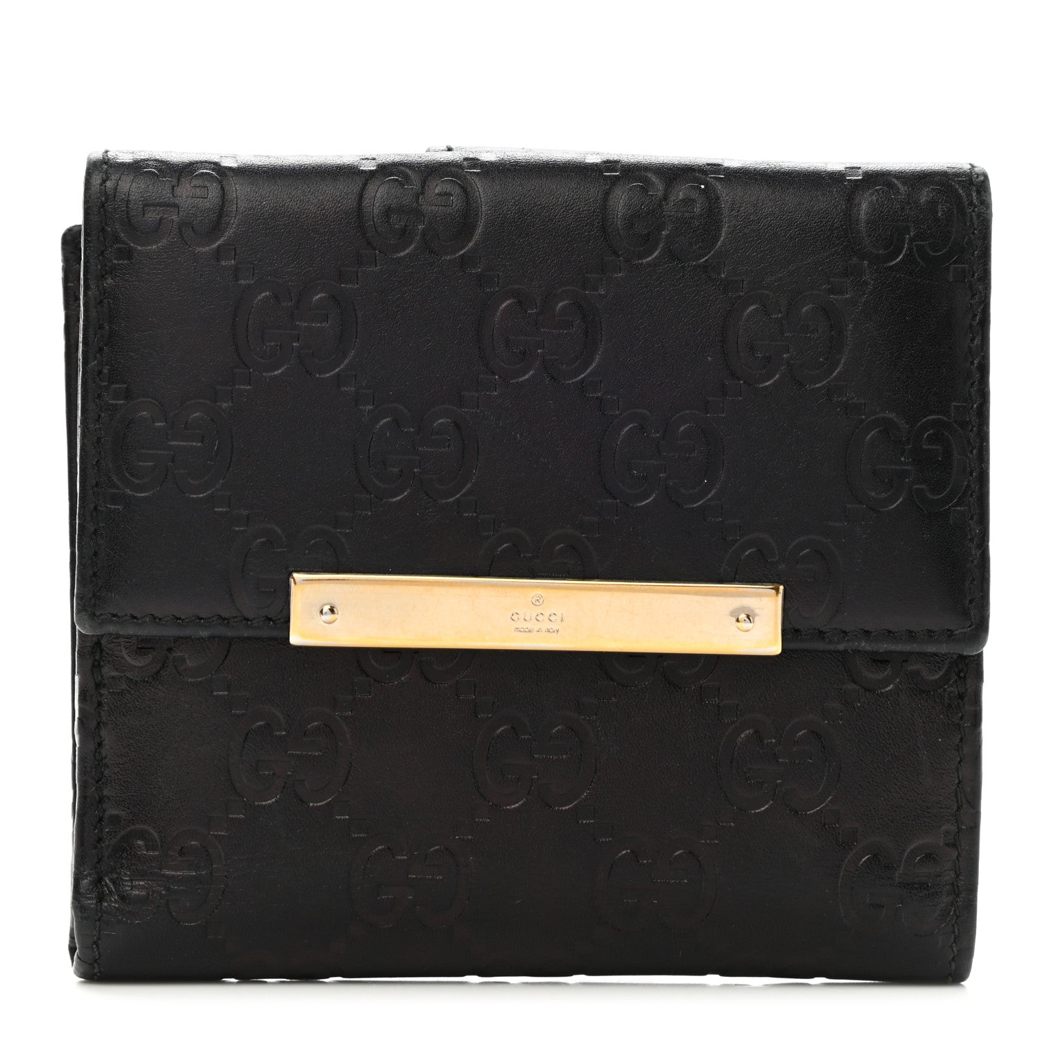 Gucci Guccissima Metal Bar French Flap Wallet Black 1 of 12