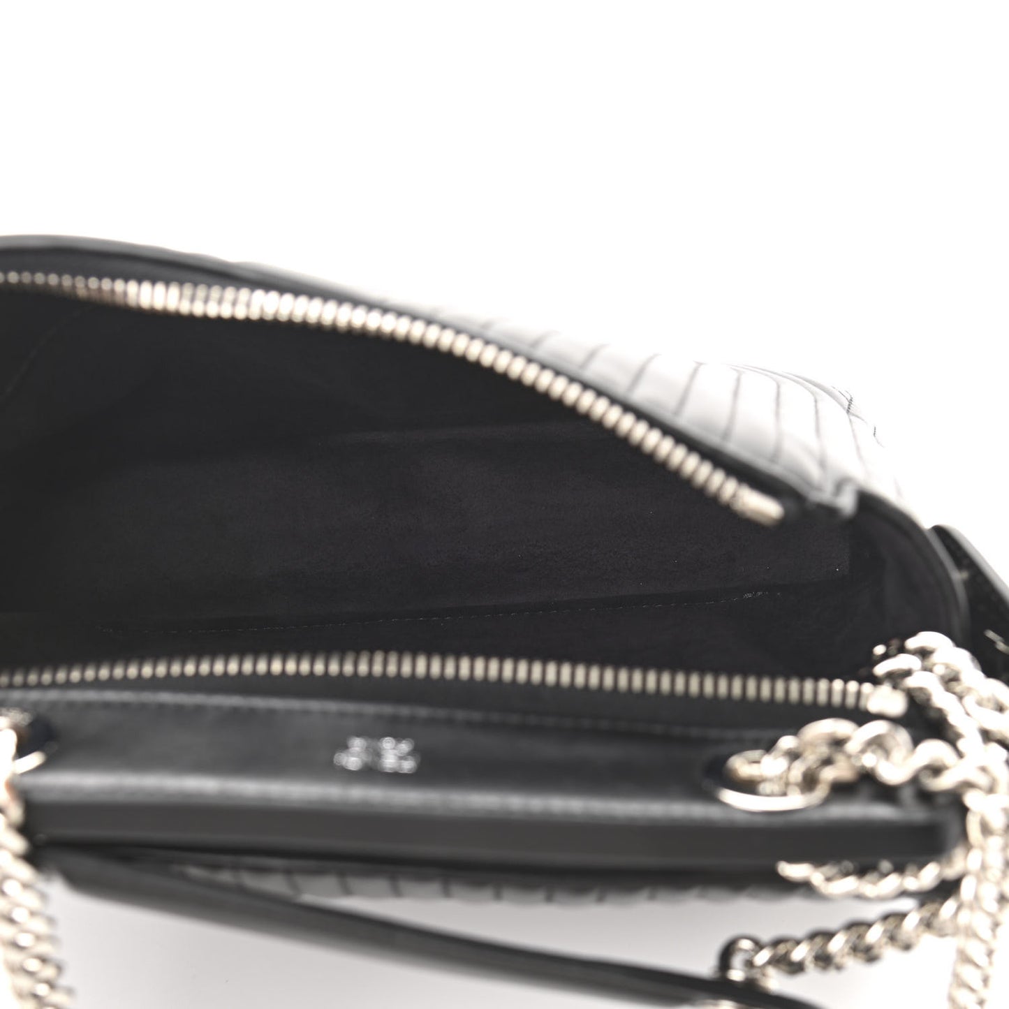 Shiny Nappa Trapuntata Small DotCom Click Chain Satchel Black