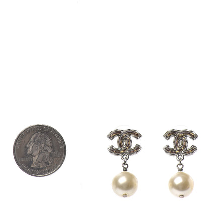 Chanel Pearl Enamel CC Drop Earrings Brown Gold 2 of 4