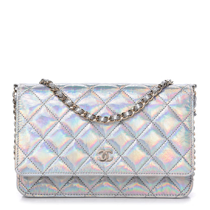 Chanel Iridescent Goatskin Quilted Wallet On Chain WOC Silver 1 of 11