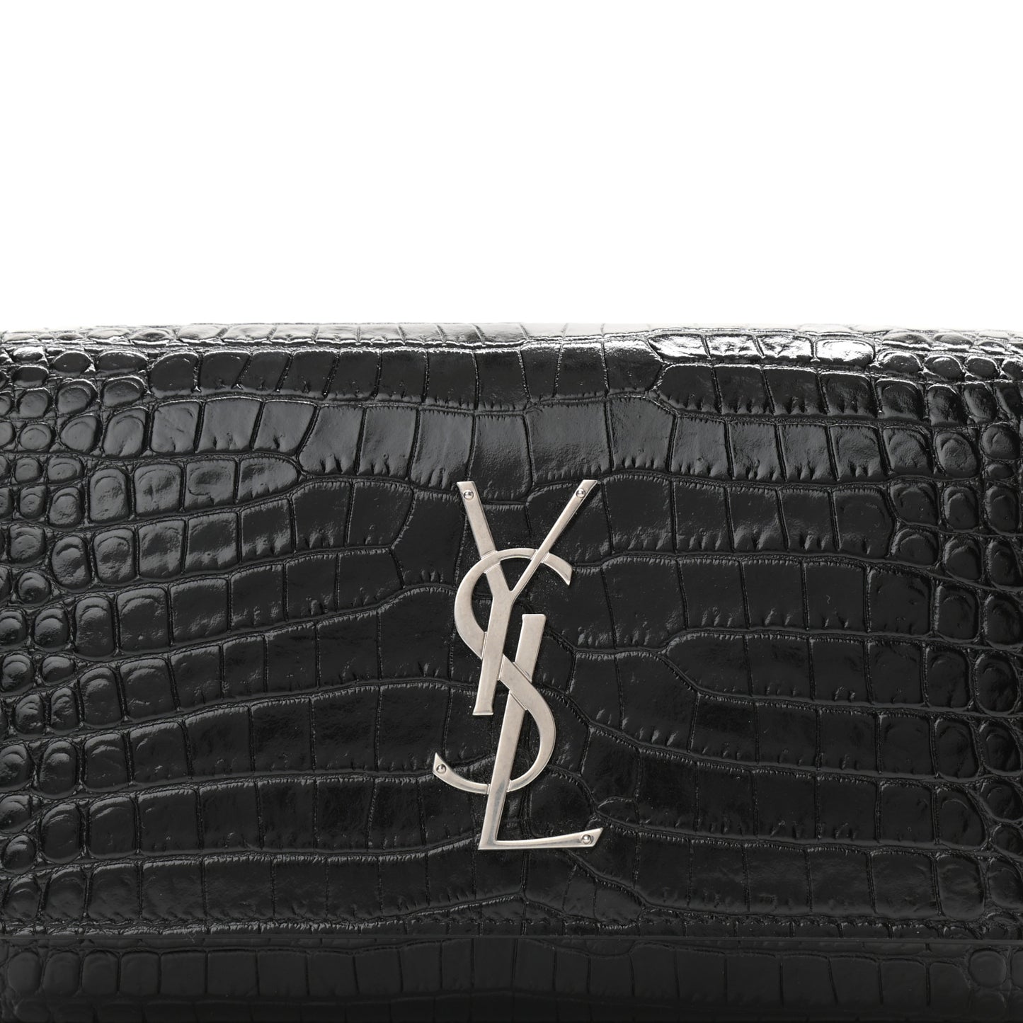 Calfskin Crocodile Embossed Monogram Kate Belt Bag Black