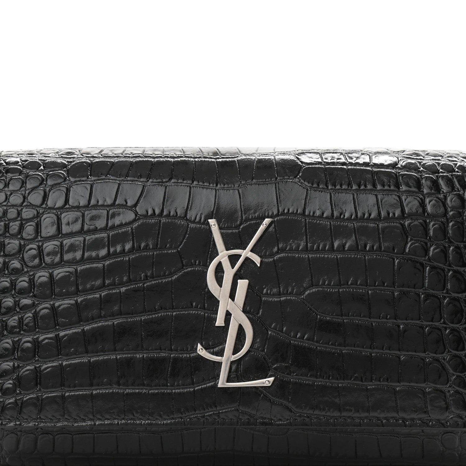 Saint Laurent Calfskin Crocodile Embossed Monogram Kate Belt Bag Black 7 of 9