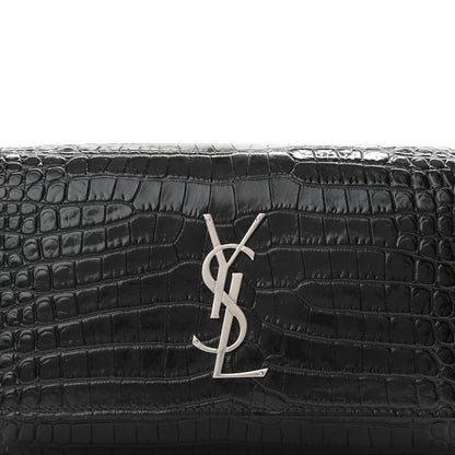 Saint Laurent Calfskin Crocodile Embossed Monogram Kate Belt Bag Black 7 of 9