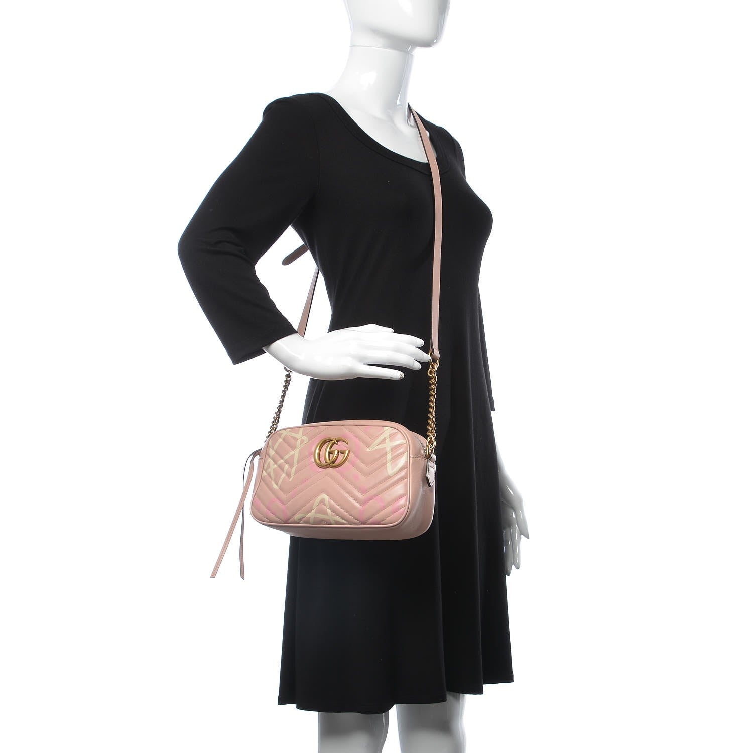 Gucci Calfskin Matelasse GucciGhost Small GG Marmont Chain Shoulder Bag Perfect Pink Rosa Ivory 2 of 14