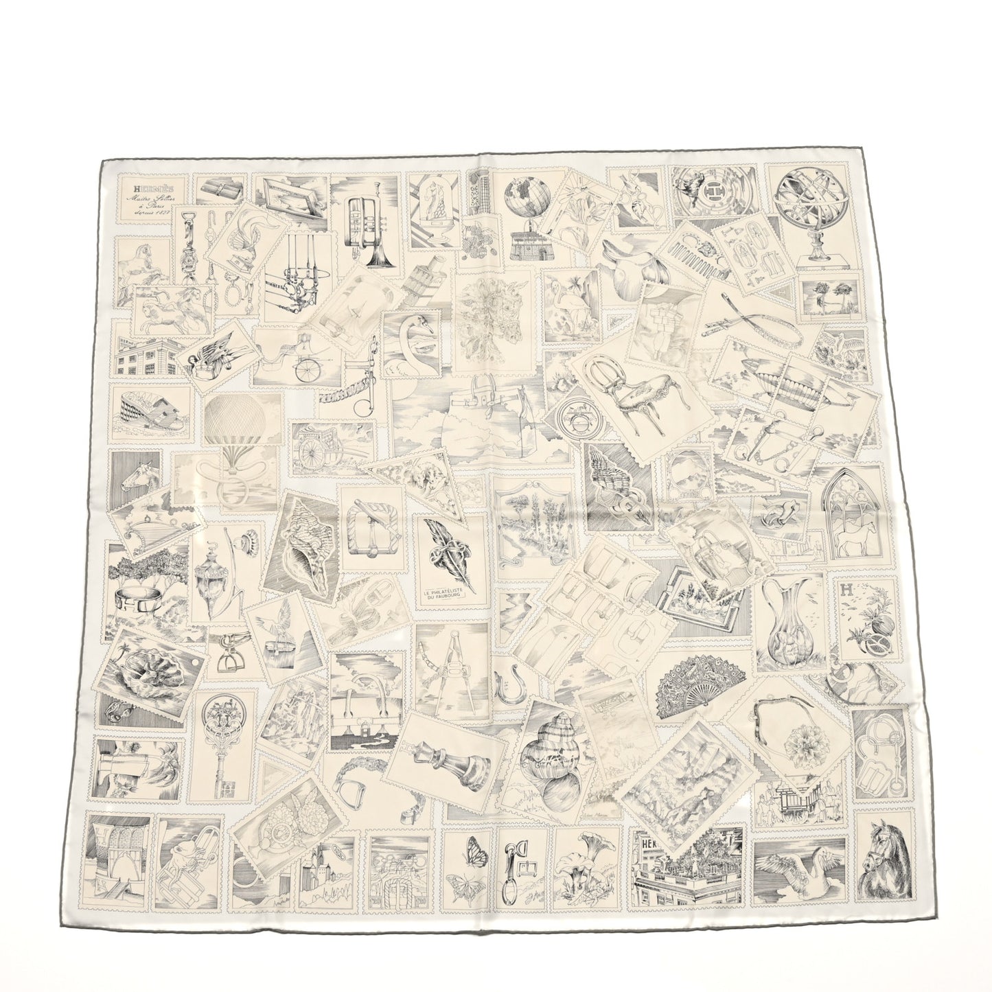 Silk Le Philateliste Du Faubourg Scarf 90 Gris Parchemin White