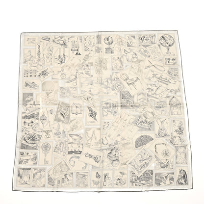 Hermes Silk Le Philateliste Du Faubourg Scarf 90 Gris Parchemin White 1 of 5