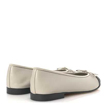 Chanel Lambskin Cap Toe CC Ballerina Flats 37.5 Light Gray Dark Gray 5 of 11