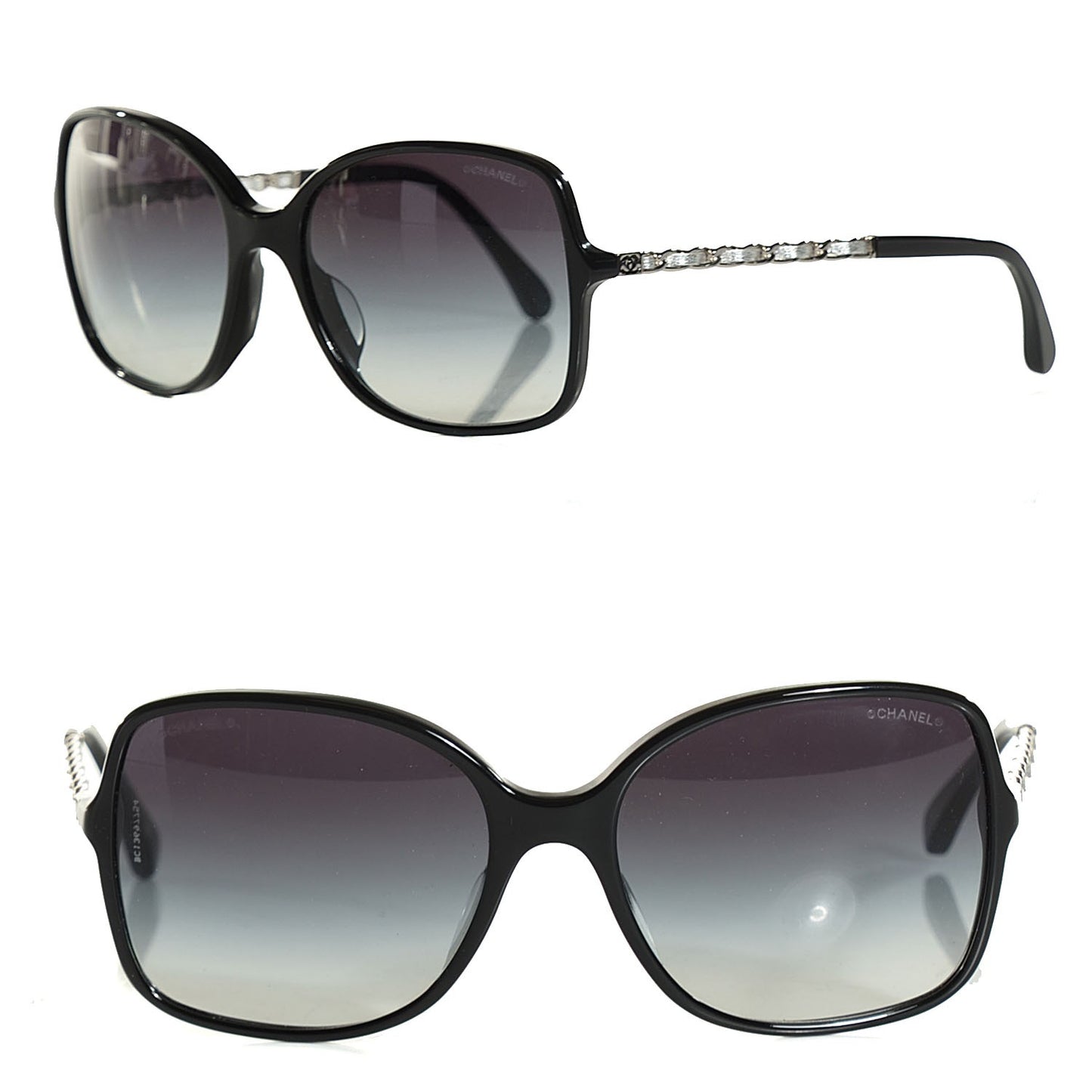 Acetate Lambskin Chain Square Sunglasses 5210-Q Black