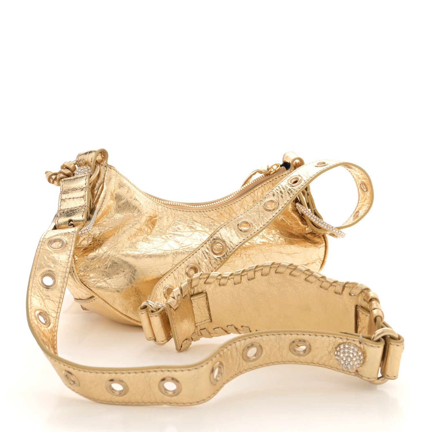 Balenciaga Metallic Agneau Arena Crystal Le Cagole Shoulder Bag XS Light Gold 4 of 11